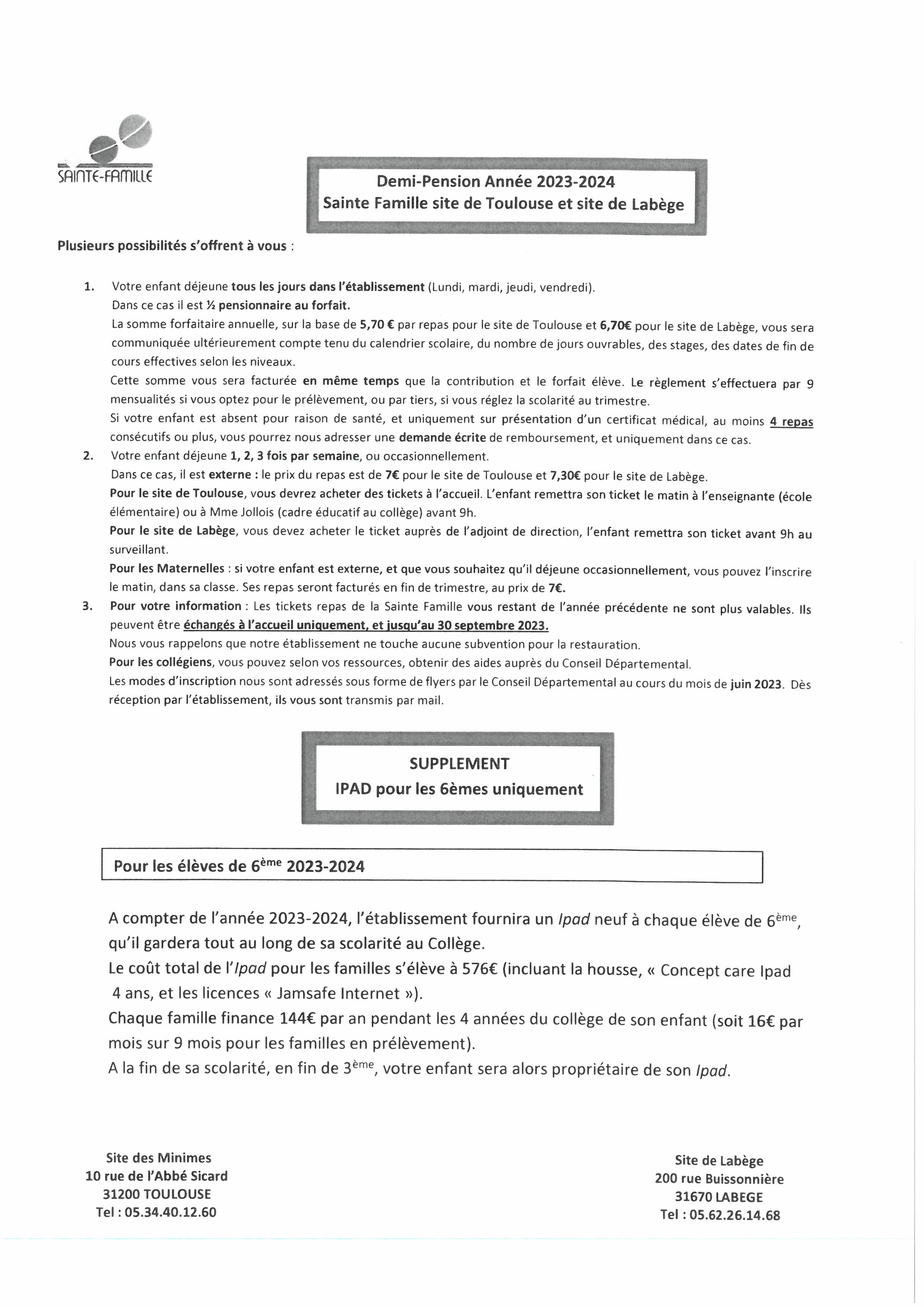 EcoleCollège Ste Famille des Minimes Toulouse EcoleCollège Ste